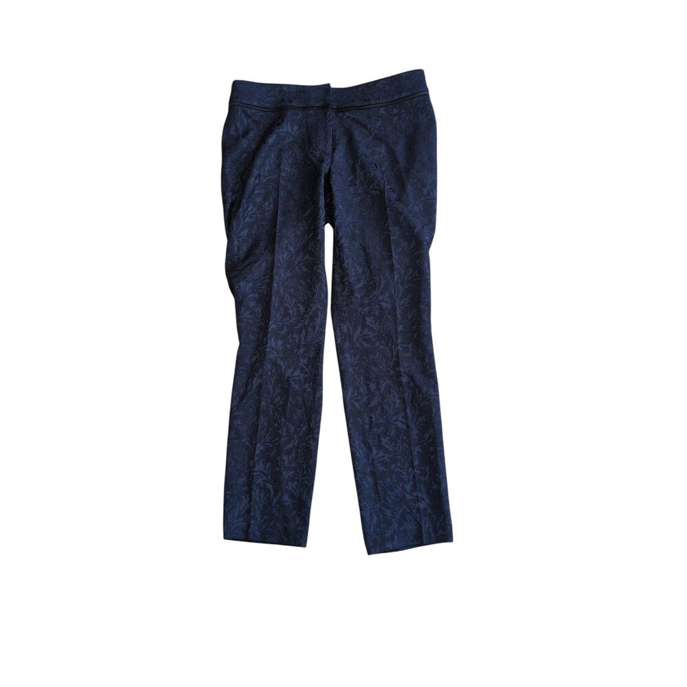 Cache Dress Pants 6 Women's Blue Jacquard Pleated Straight Leg Ankle Workwear